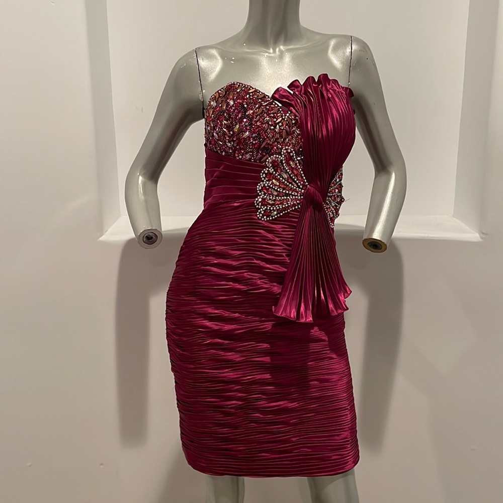Terani Couture Strapless Beaded Mini Cocktail Party Dress Pink Size 4 BNWOT